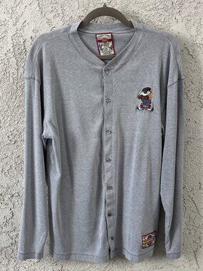 Vintage 90s Looney Tunes Taz Embroidered Long Sleeve Henley Shirt Gray Men's L